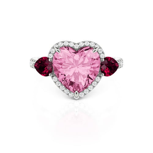 Jeulia Three Stone Halo Heart Cut Sterling Silver Ring