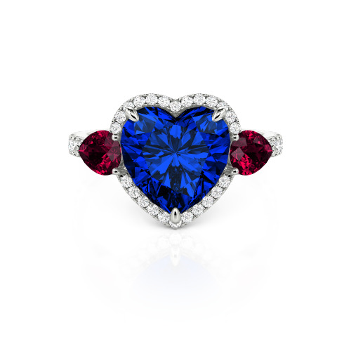 Jeulia Three Stone Halo Heart Cut Sterling Silver Ring