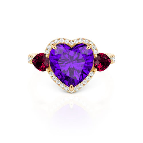 Jeulia Three Stone Halo Heart Cut Sterling Silver Ring