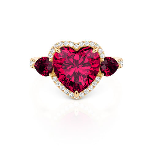 Jeulia Three Stone Halo Heart Cut Sterling Silver Ring