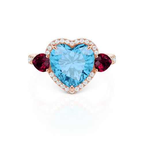 Jeulia Three Stone Halo Heart Cut Sterling Silver Ring