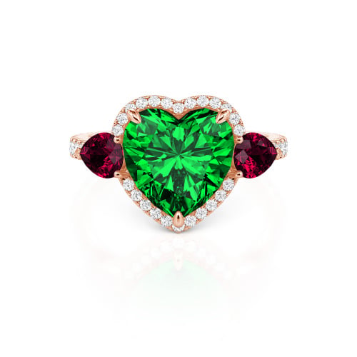 Jeulia Three Stone Halo Heart Cut Sterling Silver Ring