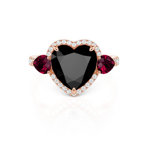 Jeulia Three Stone Halo Heart Cut Sterling Silver Ring