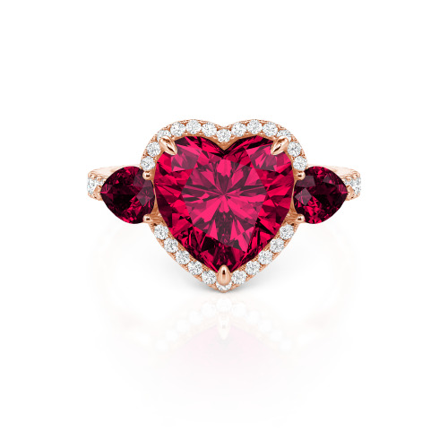 Jeulia Three Stone Halo Heart Cut Sterling Silver Ring