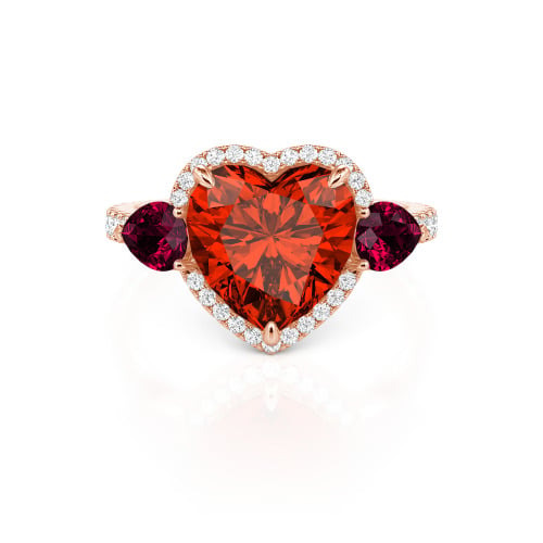 Jeulia Three Stone Halo Heart Cut Sterling Silver Ring