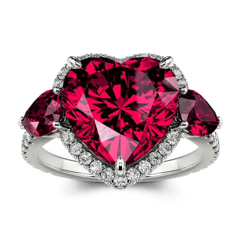 Jeulia Three Stone Halo Heart Cut Sterling Silver Ring