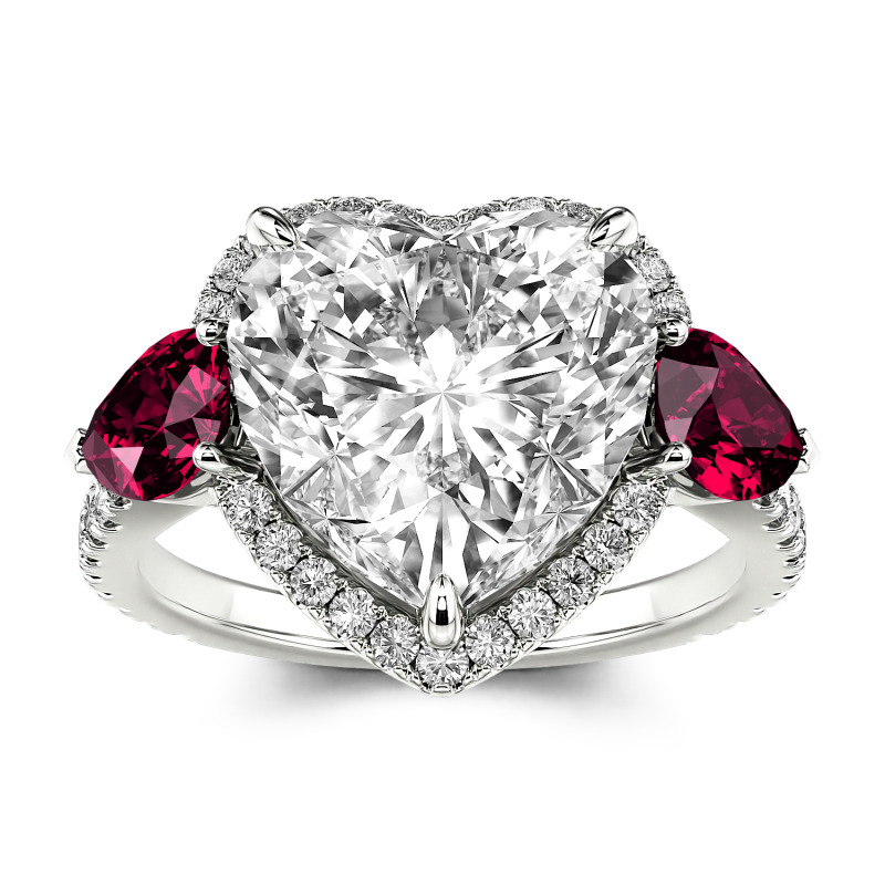 Jeulia Three Stone Halo Heart Cut Sterling Silver Ring