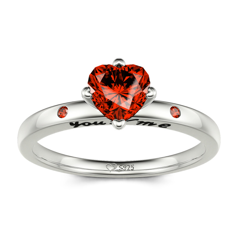 Jeulia "You & Me" Ruby Heart Engagement Ring Sterling Silver