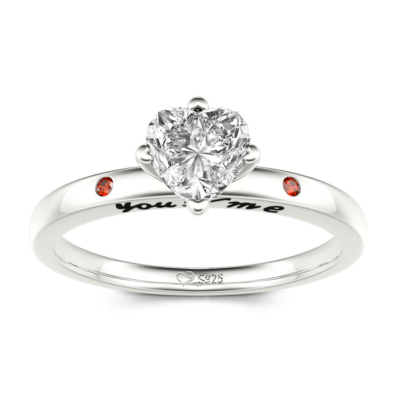 Jeulia "You & Me" Ruby Heart Engagement Ring Sterling Silver