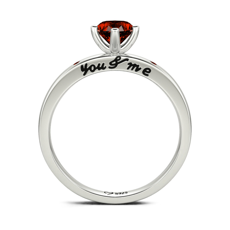 Jeulia "You & Me" Ruby Heart Engagement Ring Sterling Silver