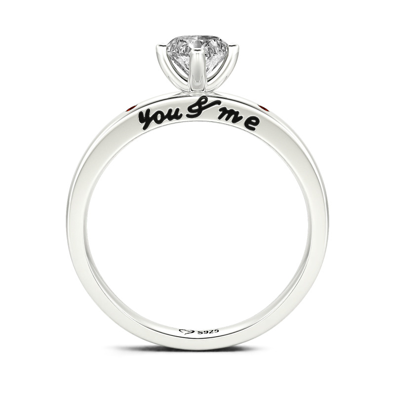 Jeulia "You & Me" Ruby Heart Engagement Ring Sterling Silver