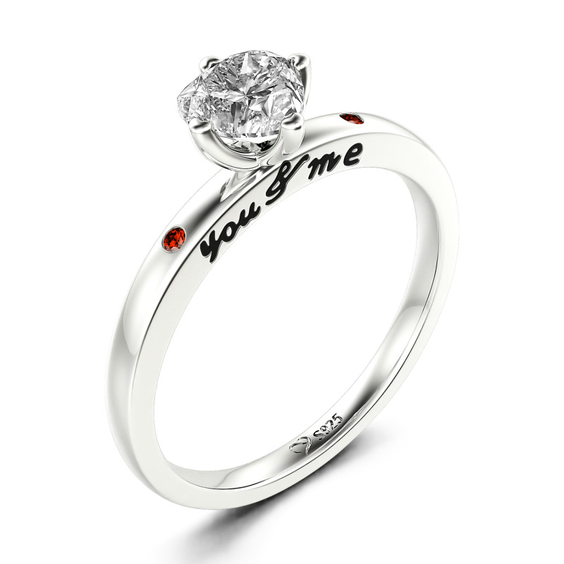 Jeulia "You & Me" Ruby Heart Engagement Ring Sterling Silver