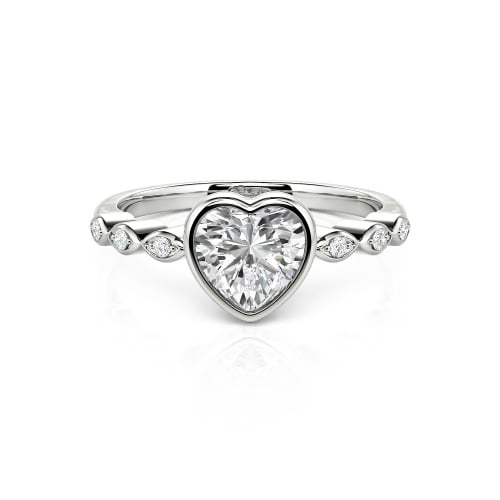 Jeulia Engagement Ring Collet Setting Sterling Silver Heart Cut