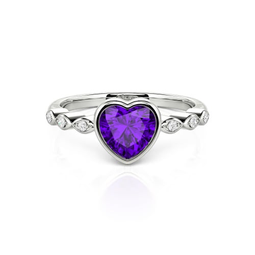 Jeulia Engagement Ring Collet Setting Sterling Silver Heart Cut