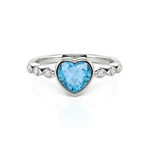 Jeulia Engagement Ring Collet Setting Sterling Silver Heart Cut