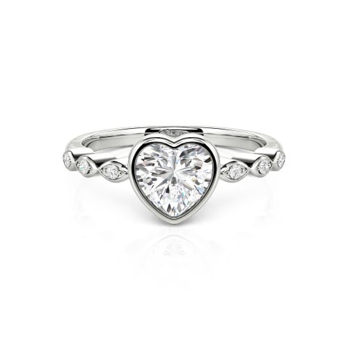 Jeulia Engagement Ring Collet Setting Sterling Silver Heart Cut