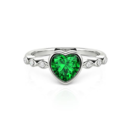 Jeulia Engagement Ring Collet Setting Sterling Silver Heart Cut