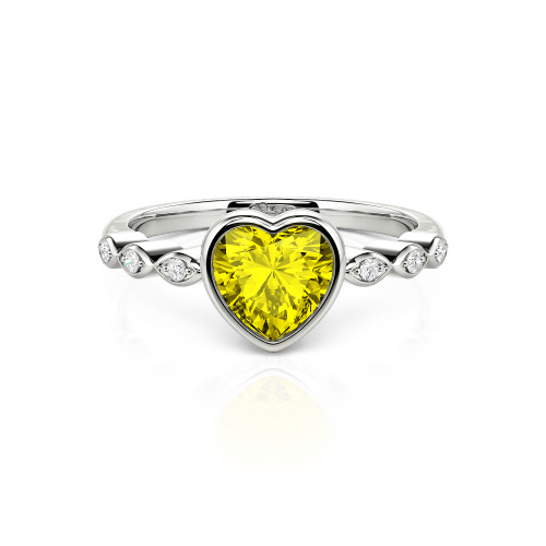 Jeulia Engagement Ring Collet Setting Sterling Silver Heart Cut