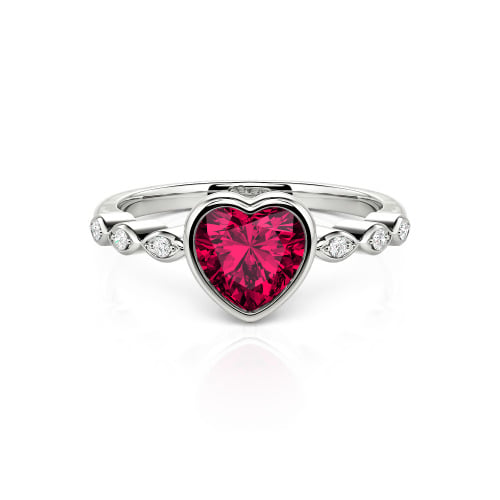 Jeulia Engagement Ring Collet Setting Sterling Silver Heart Cut