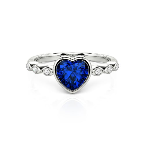 Jeulia Engagement Ring Collet Setting Sterling Silver Heart Cut