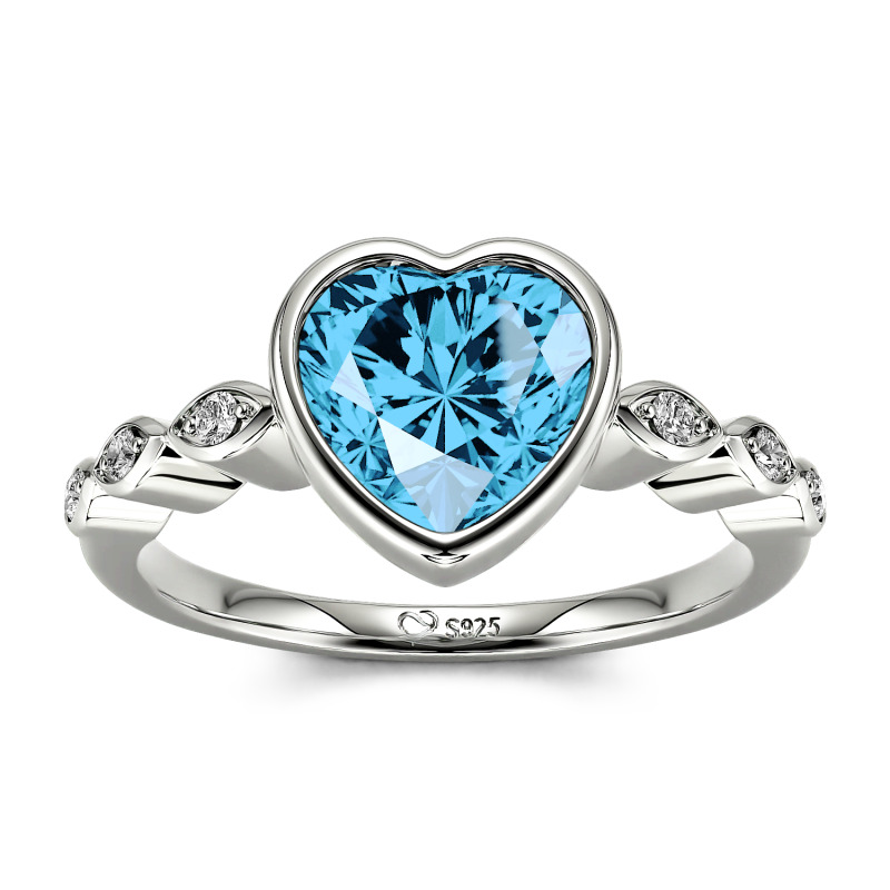 Jeulia Heart Cut Engagement Ring Bezel Setting Sterling Silver