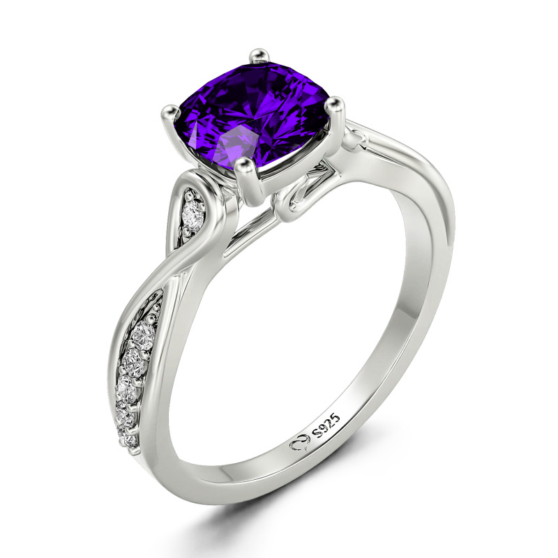 Anello in Argento Sterling 925 Halo Principessa Taglio San Valentino