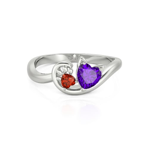 Jeulia Cute Cat Design Heart Cut Sterling Silver Ring