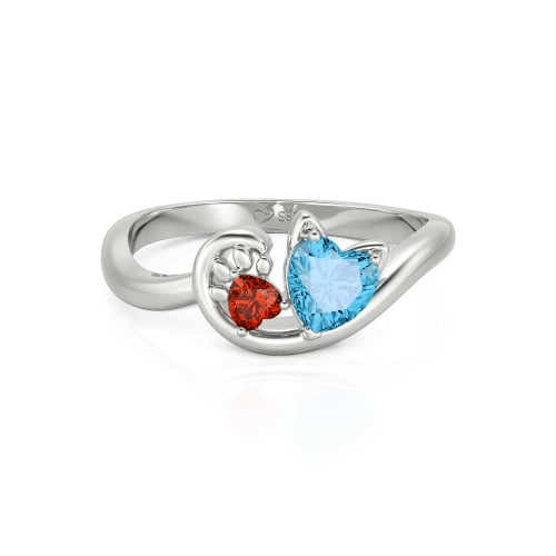 Jeulia Cute Cat Design Heart Cut Sterling Silver Ring