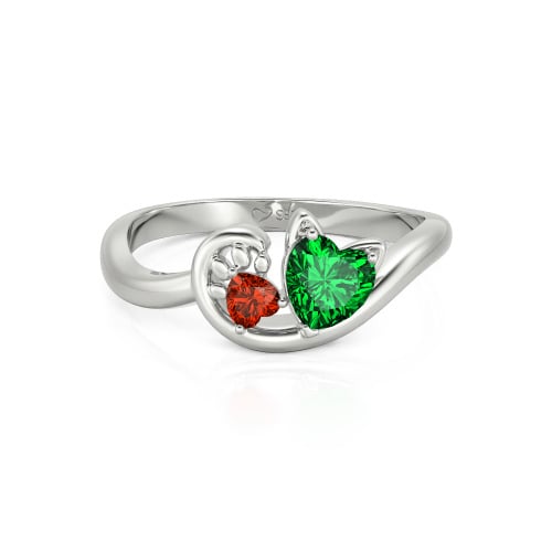Jeulia Cute Cat Design Heart Cut Sterling Silver Ring