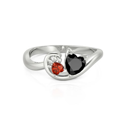 Jeulia Cute Cat Design Heart Cut Sterling Silver Ring