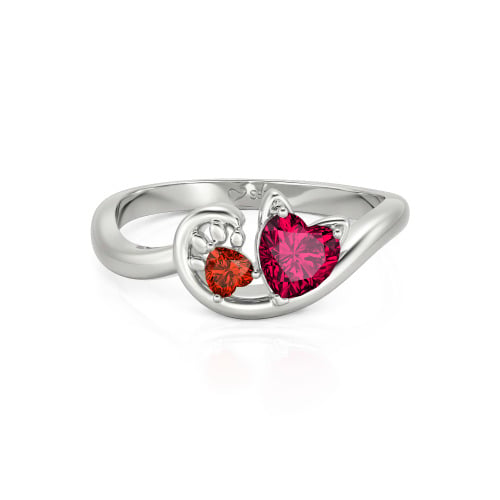 Jeulia Cute Cat Design Heart Cut Sterling Silver Ring