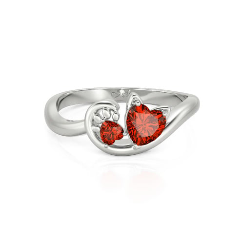Jeulia Cute Cat Design Heart Cut Sterling Silver Ring