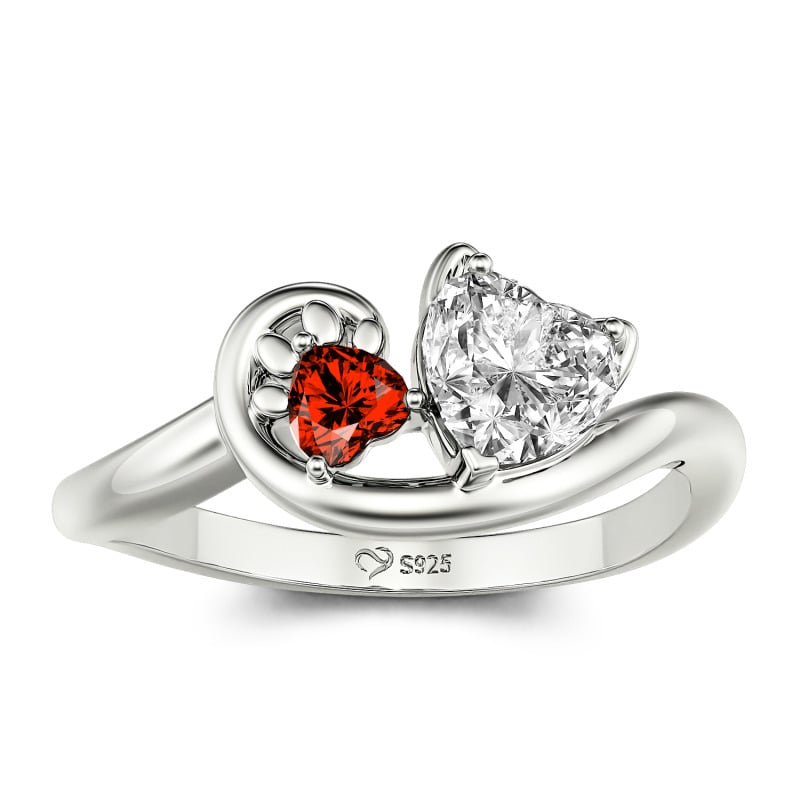 Jeulia Anillo de Plata Esterlina de Corte de Corazón con Diseño de Gato Lindo