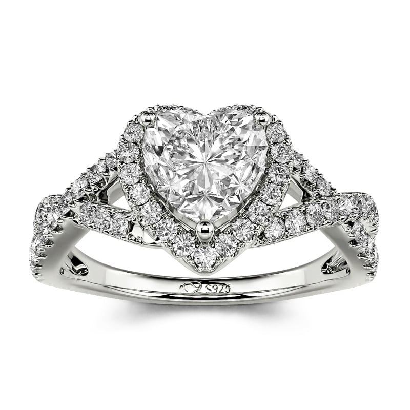 Jeulia クラシック ハート ツイスト カスタム プロミス リング スターリングシルバー