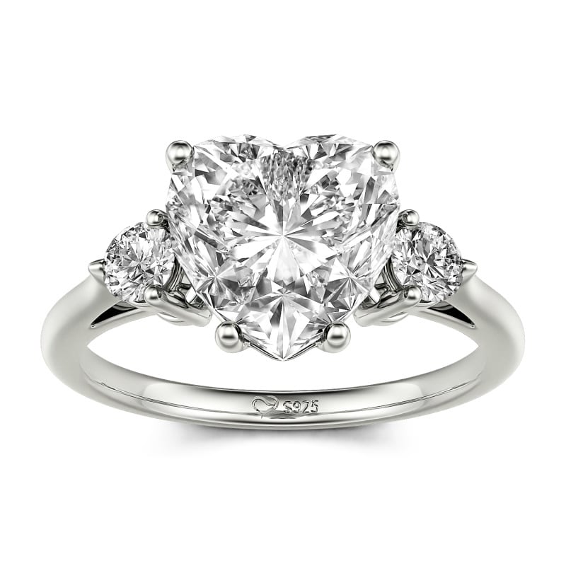 Jeulia Anillo de Compromiso Simple con Tres Piedras en Forma de Corazón en Plata de Ley