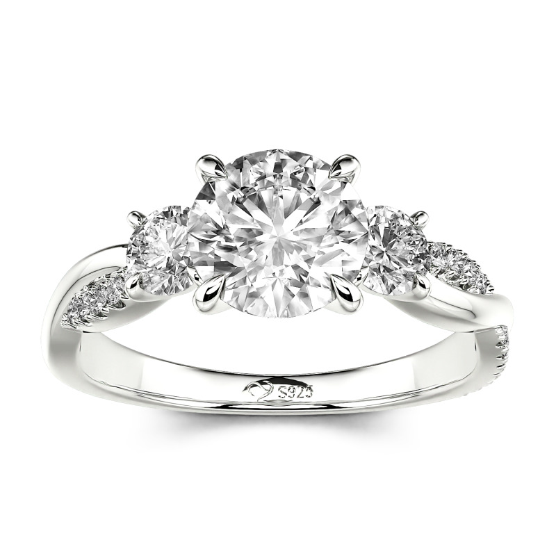 Jeulia Anillo de Compromiso de Tres Piedras Trenzado Personalizado Oro/Platino