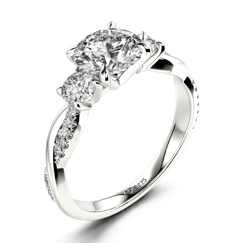Jeulia Anillo de Compromiso de Tres Piedras Trenzado Personalizado Oro/Platino