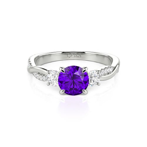 Jeulia Twist Three Stone Engagement Ring Sterling Silver Round Cut