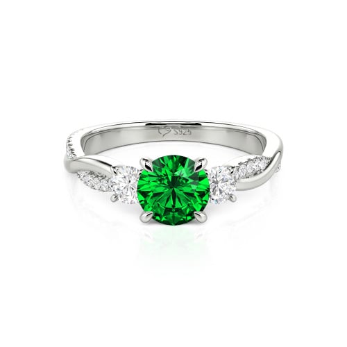 Jeulia Twist Three Stone Engagement Ring Sterling Silver Round Cut