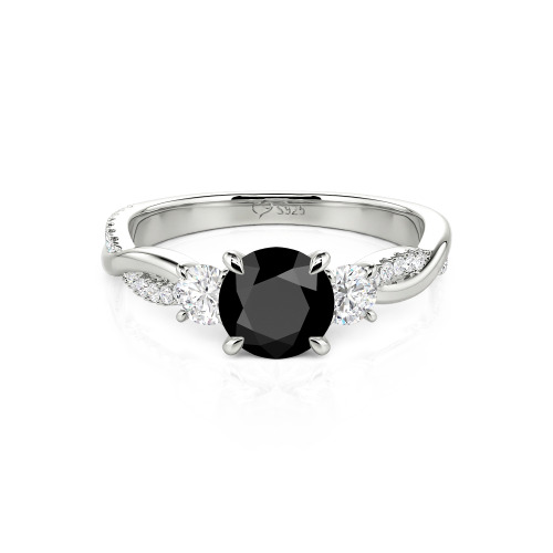 Jeulia Twist Three Stone Engagement Ring Sterling Silver Round Cut