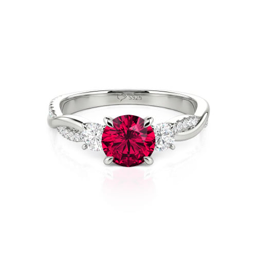 Jeulia Twist Three Stone Engagement Ring Sterling Silver Round Cut