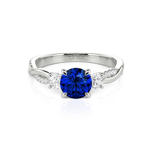 Jeulia Twist Three Stone Engagement Ring Sterling Silver Round Cut