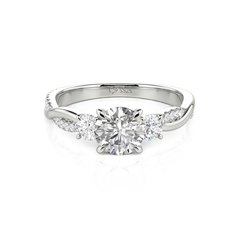Jeulia Twist Three Stone Engagement Ring Sterling Silver Round Cut