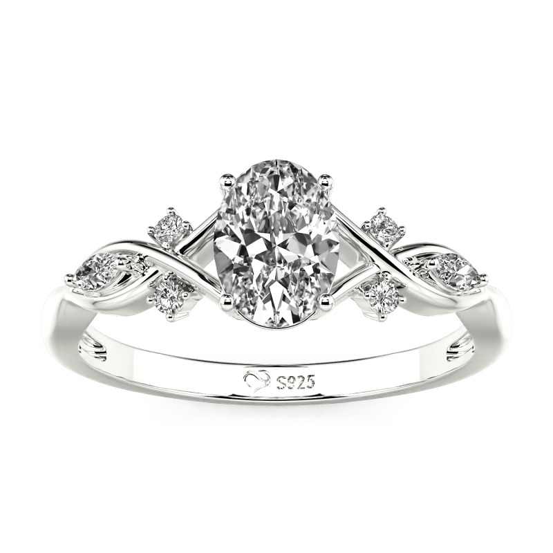 Jeulia Bague de Fiançailles Ovale Torcée en Or 10K/14K/18K et Platine