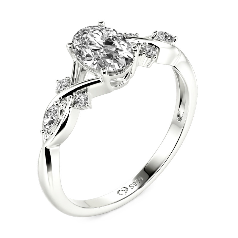 Jeulia Bague de Fiançailles Ovale Torcée en Or 10K/14K/18K et Platine