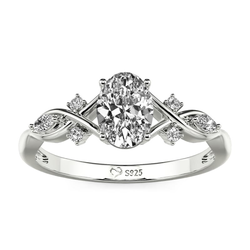Jeulia Anillo de Compromiso de Infinito Personalizado con Corte Ovalado de Plata de Ley