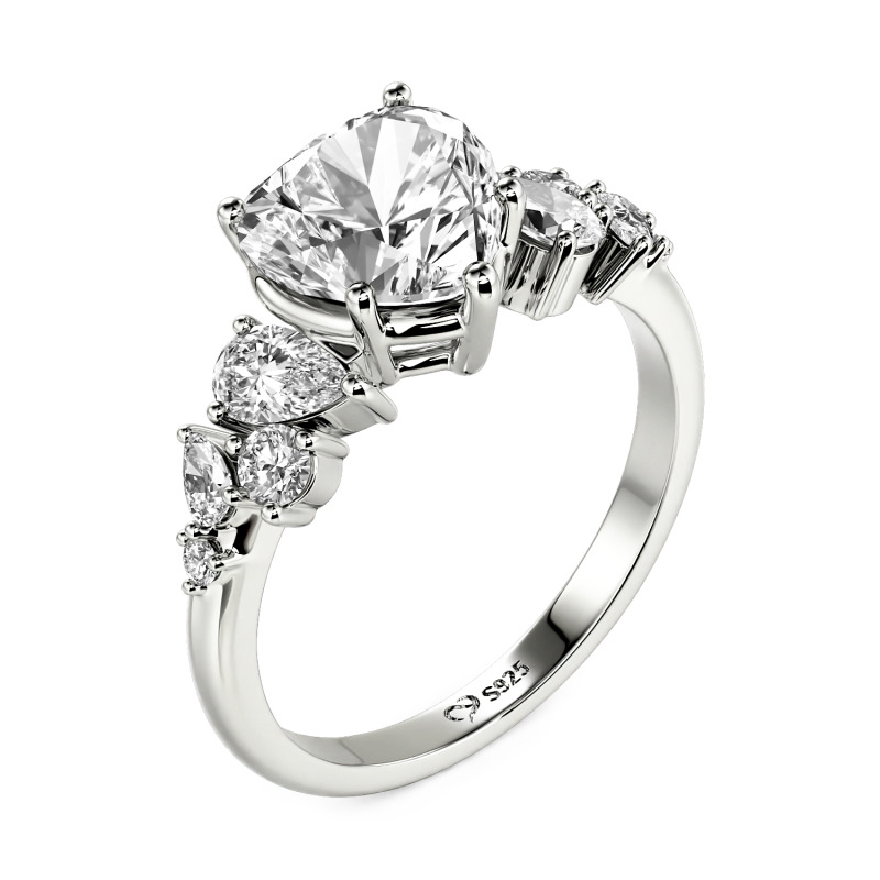 Jeulia Galactic Custom Heart Engagement Ring Sterling Silver