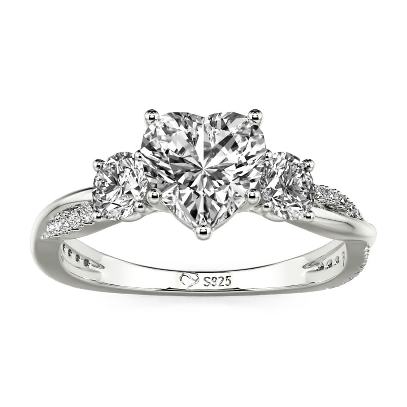 Jeulia Custom Heart Cut Twist Three Stone Engagement Ring