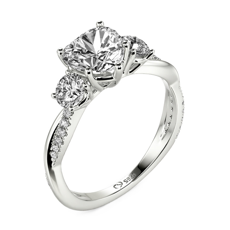 Jeulia Custom Heart Cut Twist Three Stone Engagement Ring