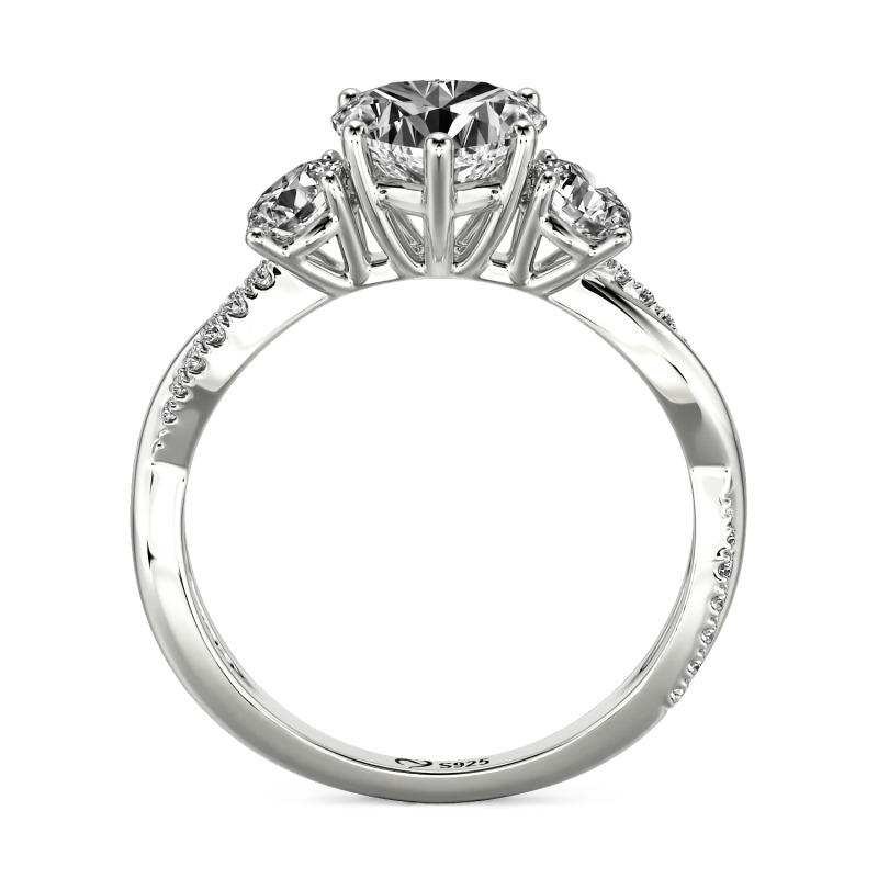 Jeulia Custom Heart Cut Twist Three Stone Engagement Ring